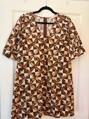 Marie Oliver Brown & White Geometric V-Neck Tunic